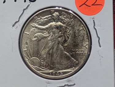 1945 Walking Liberty Half Dollar BU Toned
