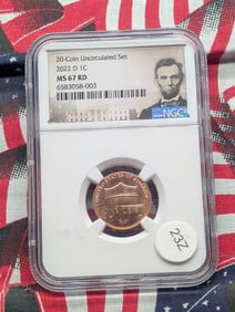 2022-D MS67 RD Lincoln shield penny, (Graded by NGC)