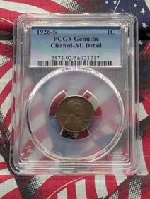 1926-S Lincoln Wheat Cent, PCGS Genuine Cleaned-AU Detail