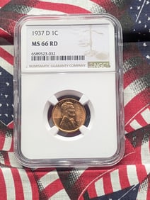1937-D Lincoln Wheat Cent, NGC MS 66 RD