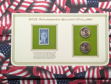 2015 P & D Uncirculated Sacagawea Mohawk Ironworkers Dollars with Information Card