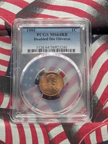 1995-P Lincoln Memorial Cent, PCGS MS64RB, Double Die Obverse