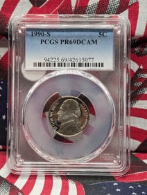 1990-S Jefferson Nickel, PCGS PR69DCAM, Top Tier Grader