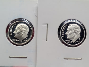 2004-S & 2013-S 90% Silver Proof Roosevelt Dimes
