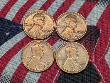 4-1925 P & S, XF, and 1927 P & D, Great Details, Lincoln Wheat Pennies