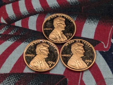 1993-S, 1994-S, 1996-S "Proof" Lincoln cents