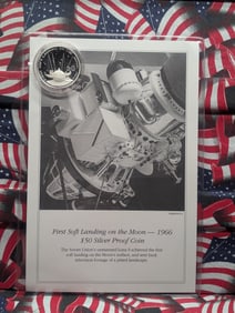 1989 Proof .999 Fine Silver One Troy Ounce, 1966 Marshall Islands "First Soft Landing On The Moon"