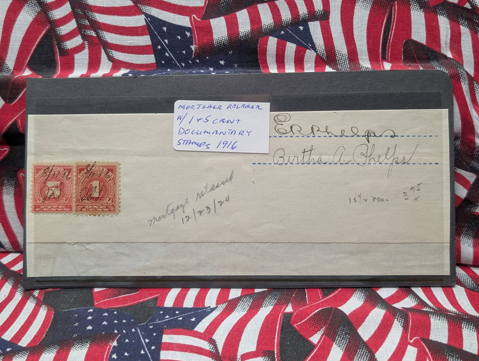 1916 Mortgage Release Document With One & Five Cent Documentary Stamps (1 of 2)