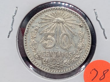 1943 Mexico 50 Centavos .720 SILVER