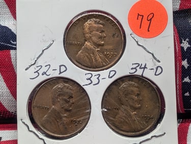 1932-D, 33-D, 34 D Lincoln Pennies