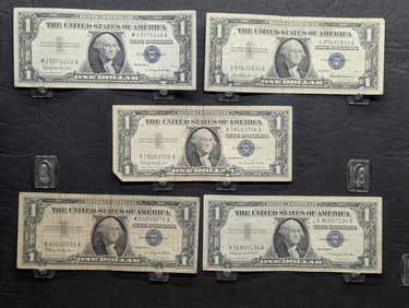 5 - 1957, 1957-A, (3) 1957 B Series One Dollar SILVER Certificates
