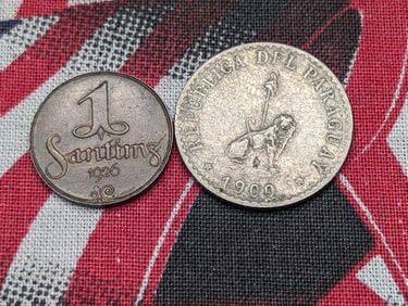 1900 Paraguay 20 Centavos & 1926 Latvia 1 Santims (2 PCS)