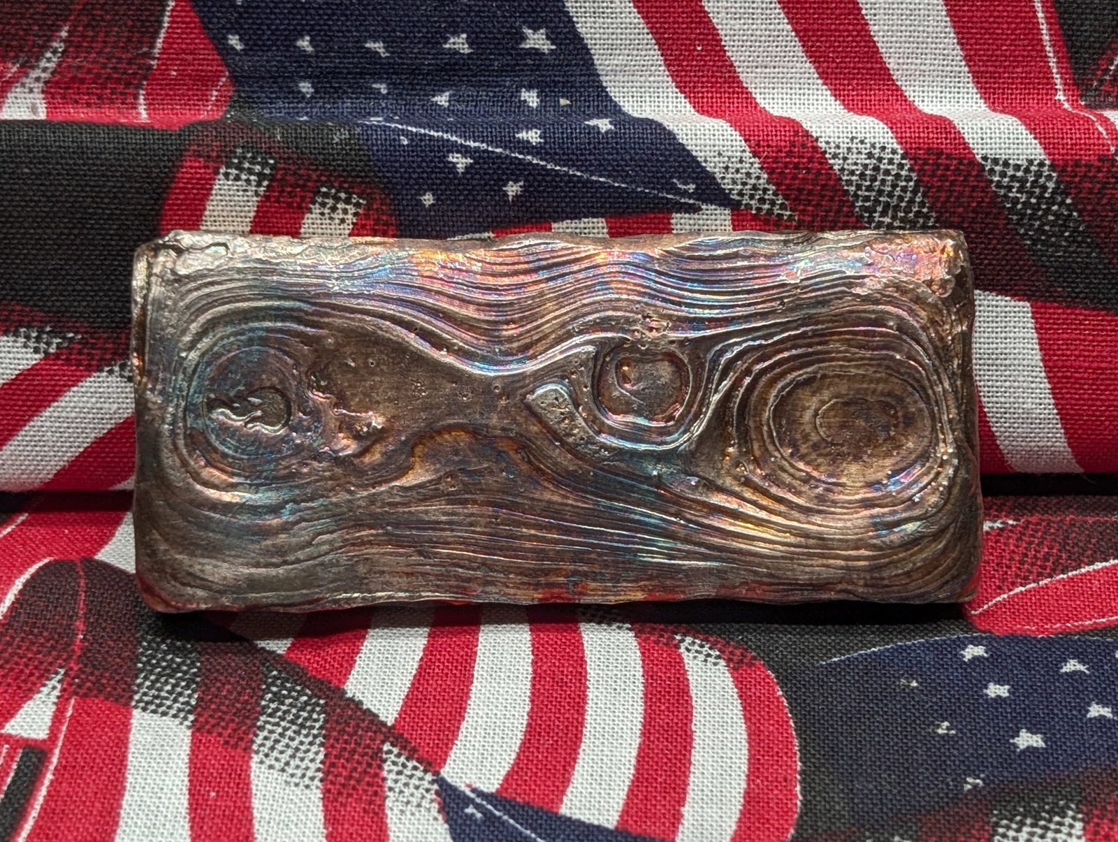 4.9 Troy Oz. .999 FINE SILVER Nice Hand Poured Bullion Bar w/ BEAUTIFUL RAINBOW TONING: 4.9 Troy Oz. .999 FINE SILVER Nice Hand Poured Bullion Bar w/ BEAUTIFUL RAINBOW TONING