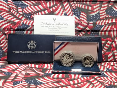 1991-1995-P&W PROOF WWII 50th Anniv. Commemorative 2-Coin Set in OGP w/ COA