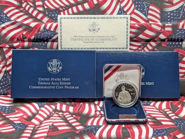 2004-P PROOF Thomas Alva Edison Commemorative Silver Dollar in OGP w/ COA 90% Silver