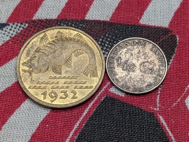 1963 Netherland Antilles 1/10 Silver Gulden 64% Silver 1.4 Grams & 1932 Danzig 10 Pfennig (2 PCS)