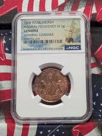 1808 India Madras Presidency (4.7g) 10 Cash - NGC GENUINE *Admiral Gardner Shipwreck Certified*