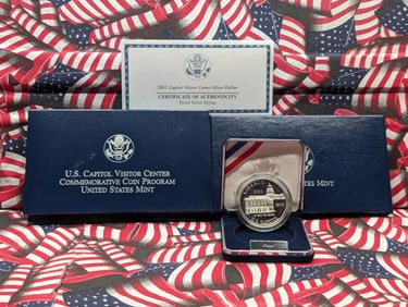 2001-P PROOF Capitol Visitor Center Commemorative Silver Dollar in OGP w/ COA