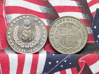 1969 Malaysia 1 Dollar & 1929 United Kingdom 50% Silver Half Crown 14.13 Grams