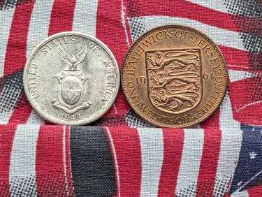 1964 Jersey 1/12 Shilling & 1944-S Philippines 50 Centavos 75% Silver