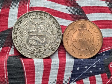 1934 Peru 1 50% Silver Sol 25 Grams & 1950 Somalia 10 Centesimi 