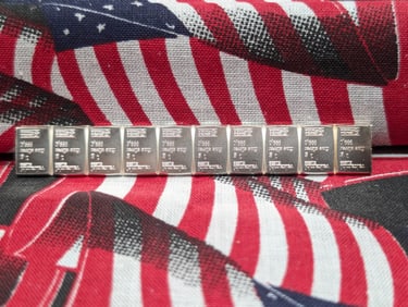 1 Gram Each .999 FINE SILVER Valcambi Designed Miniature Art Bars in Unbroken Strip (10 Grams Total)