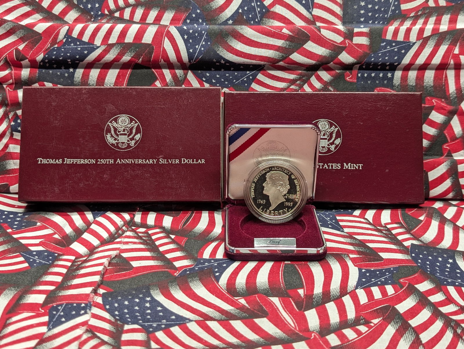 1993-S PROOF Thomas Jefferson 250th Anniv. Commemorative Silver Dollar in OGP  (1 of 3)