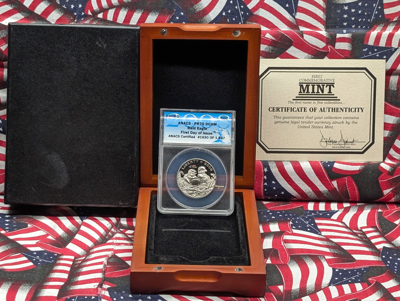 2008-S PROOF Bald Eagle Commemorative Half Dollar - ANACS Cert. PR70 DCAM *First Day of Issue* in Ni (1 of 7)