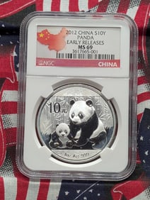 1 Oz. .999 FINE SILVER 2012 China 10 Yuan Panda - NGC MS69 *Early Release*