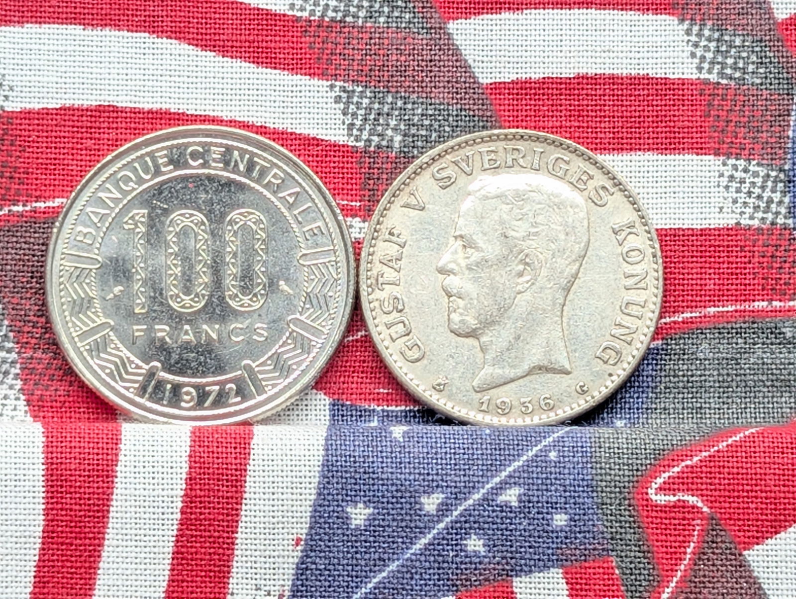 1972 Chad 100 Francs & 1936-G Sweden 1 80% Silver Krona 7.5 Grams (1 of 2)