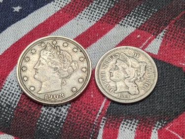 1908 Liberty Head V-Nickel *VF+* & 1868 Three Cent Nickel *FINE* (2 PCS)