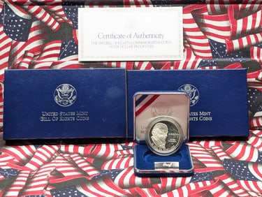 1993-S PROOF Bill of Rights Commemorative Silver Dollar in OGP w/ COA