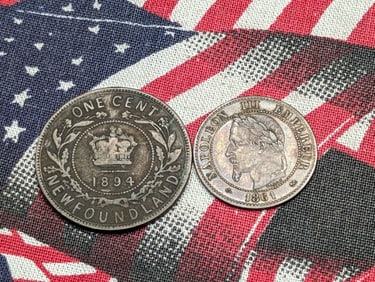 1861-K France 2 Centimes & 1894 Newfoundland 1 Cent (2 PCS)