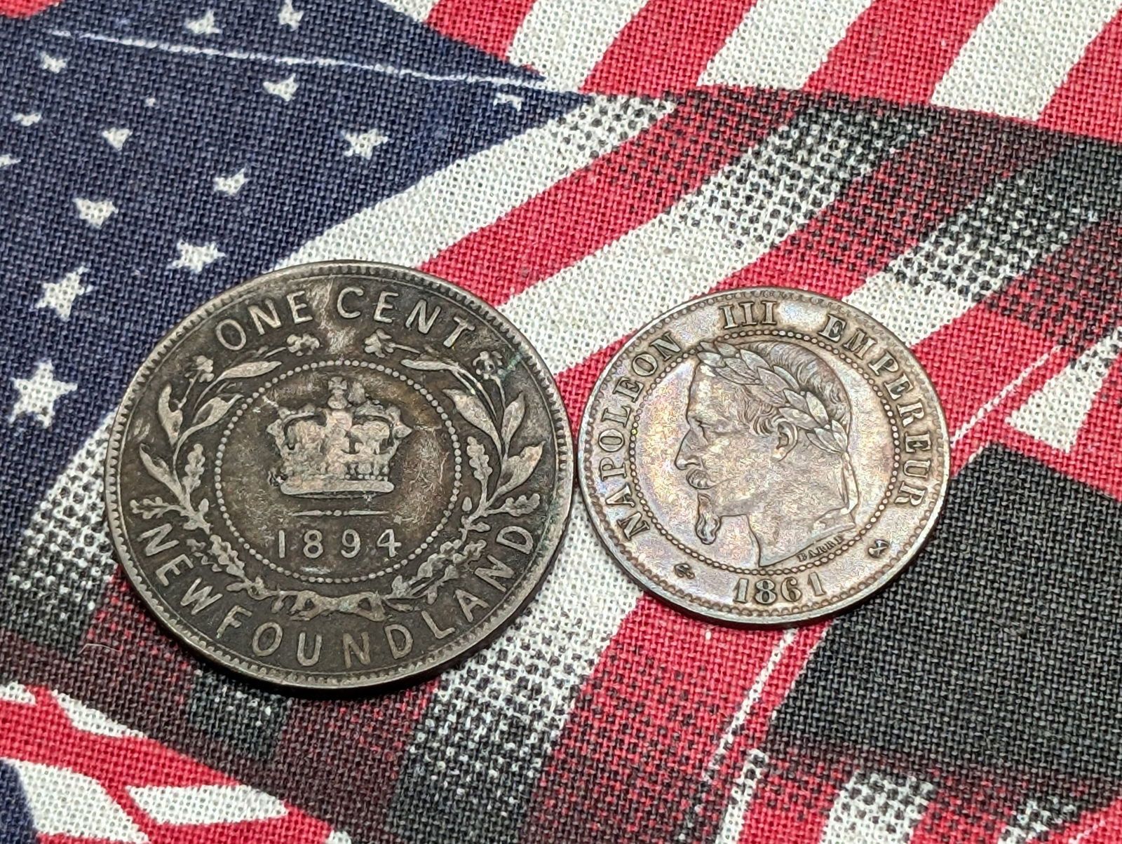 1861-K France 2 Centimes & 1894 Newfoundland 1 Cent (2 PCS) (1 of 2)