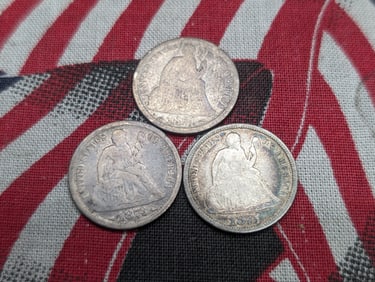 1873, 1874 & 1875 Seated Liberty Dimes (3 PCS)