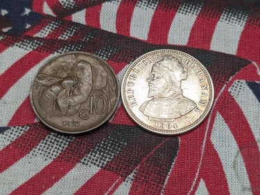 1904 Panama 10 Silver Centesimos & 1921 Italy 10 Centesimi (2 PCS)