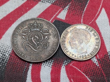1900 Spain 50 Silver Centimos & 1865 Belgium 2 Centimes *VF* (2 PCS)