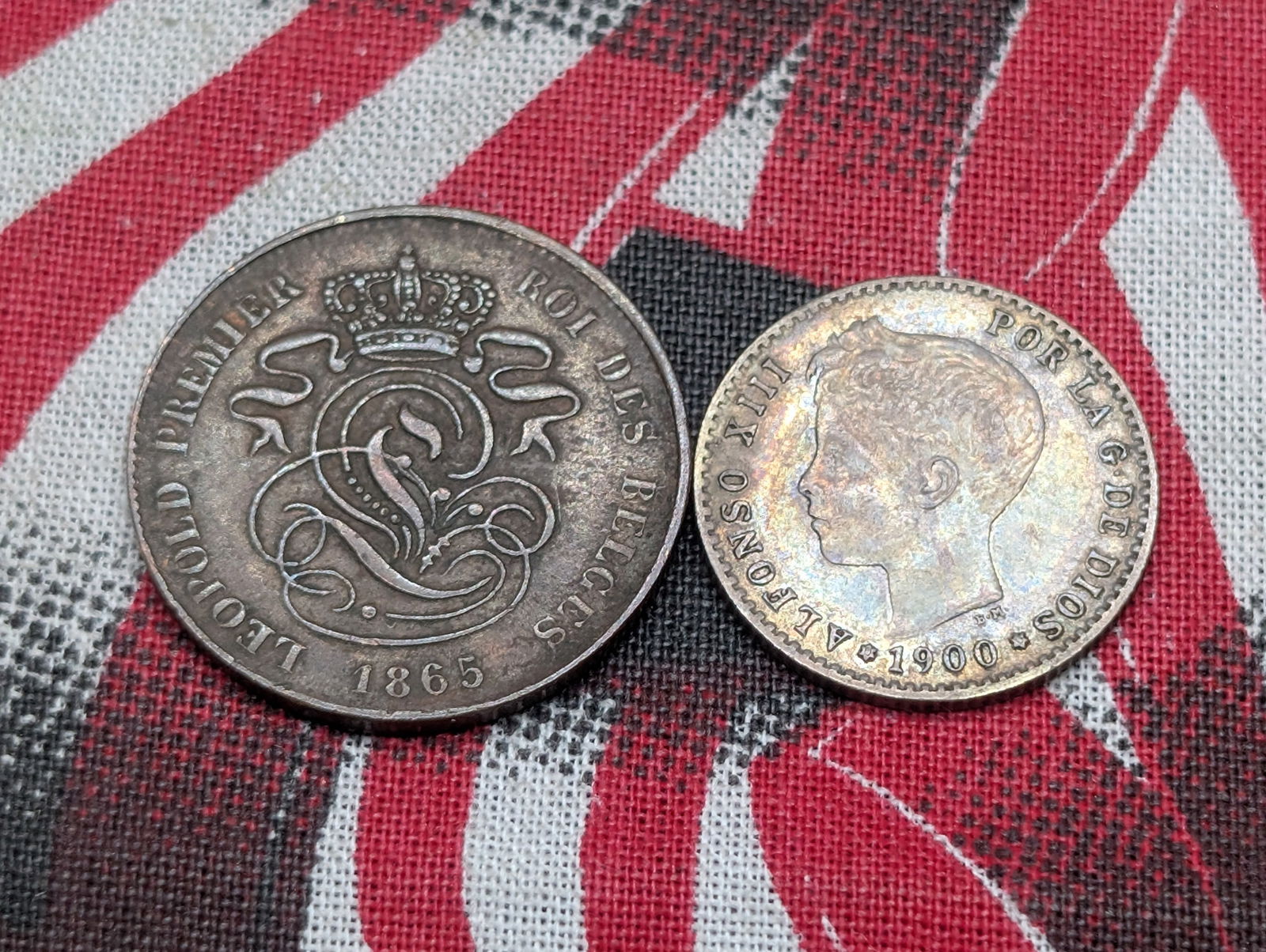 1900 Spain 50 Silver Centimos & 1865 Belgium 2 Centimes *VF* (2 PCS) (1 of 2)