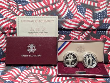 1995-P PROOF Olympic Blind Runner & Gymnast Commemorative 2-Coin Set in OGP w/ COA