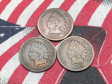 (3) Indian Head Cents 1887, 1888, 1889