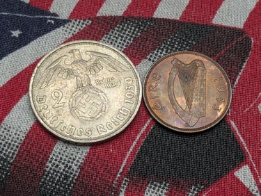 1943 Ireland 1/4 Phingin & 1939-D Germany 2 Silver Reichsmark