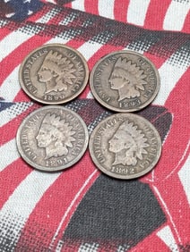 (4) Indian Head Cents 1890, 1891, 1892, 1893
