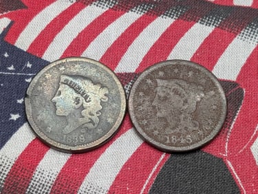 1838 Coronet Head & 1845 Braided Hair Large Cents