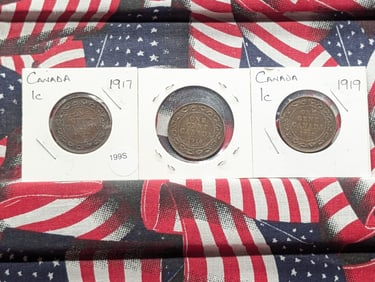 (3) Canadian Large Cents 1917, 1918, 1919