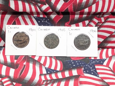 (3) Canadian Large Cents 1900, 1904, 1905