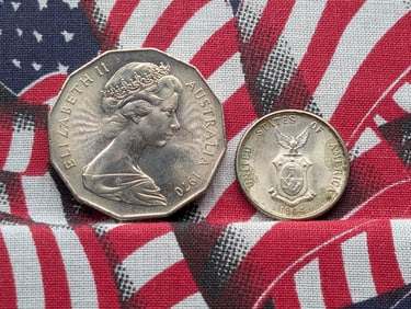 1944-D Philippines Silver 20 Centavos & 1970 Australia 50 Cents (2 PCS)