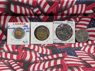 (4) Canadian Coins 1996 Two Dollars, 2012 One Dollar, 1971 One Dollar , 1972 One Dollar