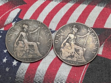1908 & 1910 Great Britain Large Cents 