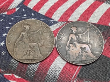 1908 & 1909 Great Britain Large Cents 