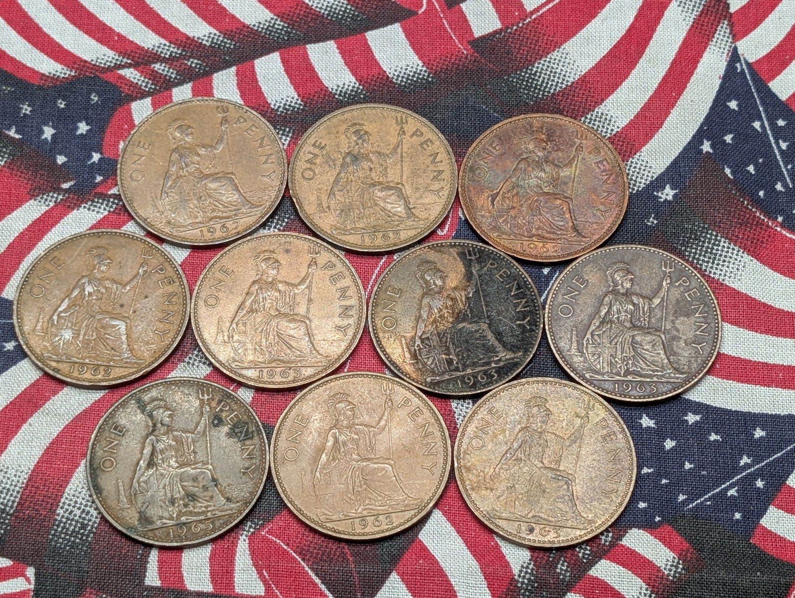 (10) Great Britain Large Cents (4) 1964, (4) 1963, (1) 1965, (1) 1967 (1 of 4)